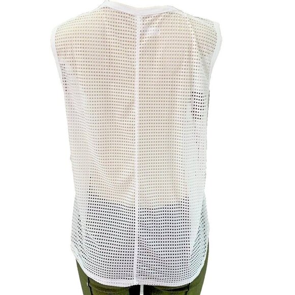 Sage XL White Sheer Perforated Mesh Crew Neckline Wicking Muscle Sleeveless Top - Picture 4 of 7